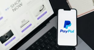 mobile payment with paypal on laptop screen