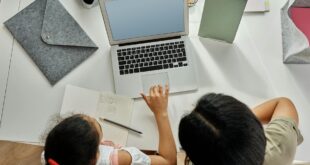 mother helping her daughter with her homework