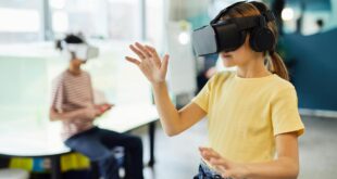 little girl in vr headset